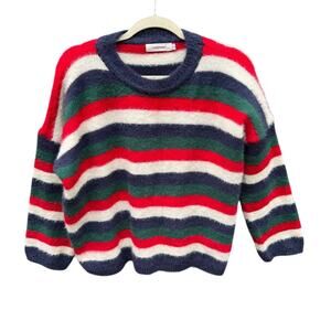 ChinStudio Womens Small Long Sleeve Striped Fuzzy Oversized Knit Sweater